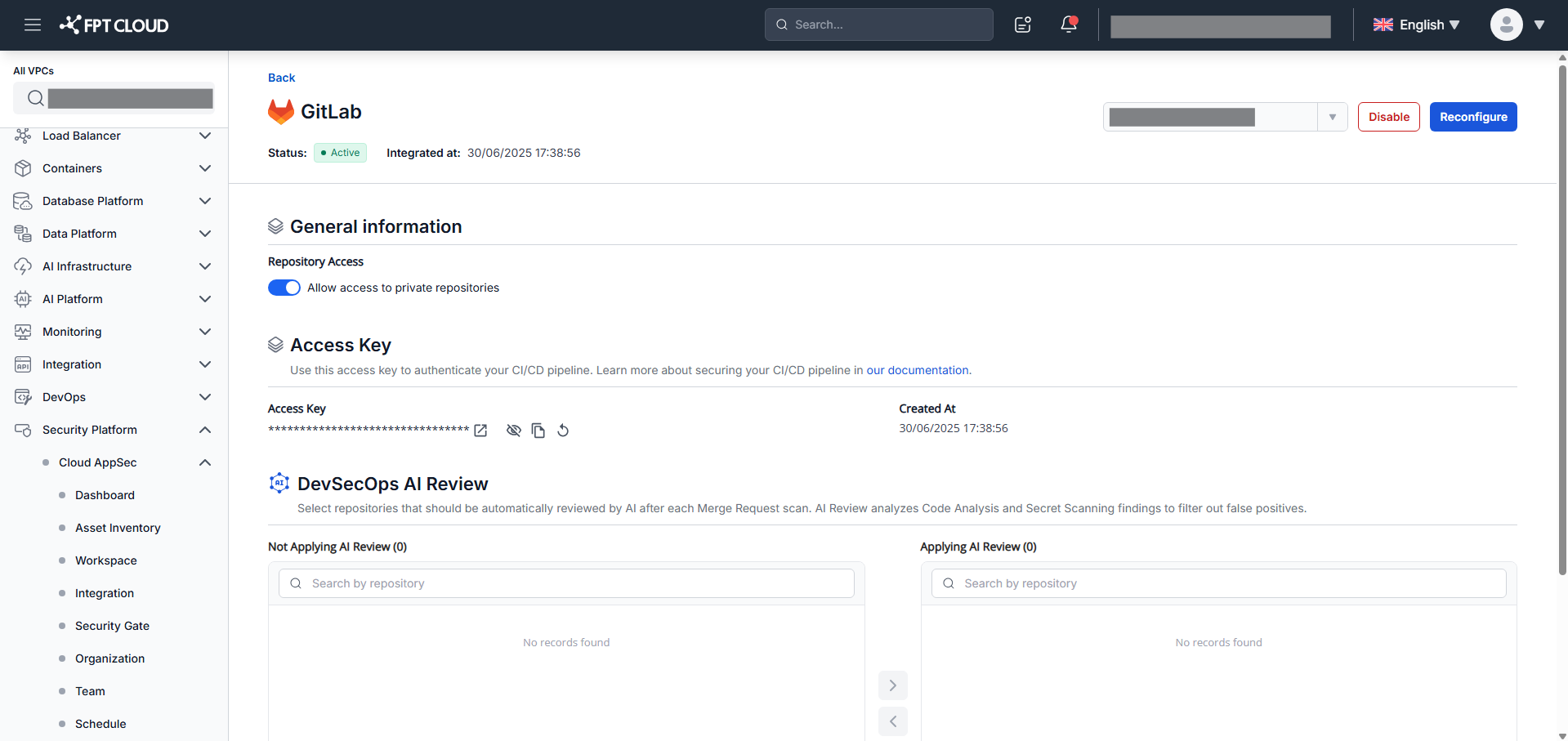 Tích hợp GitLab — màn hình chi tiết