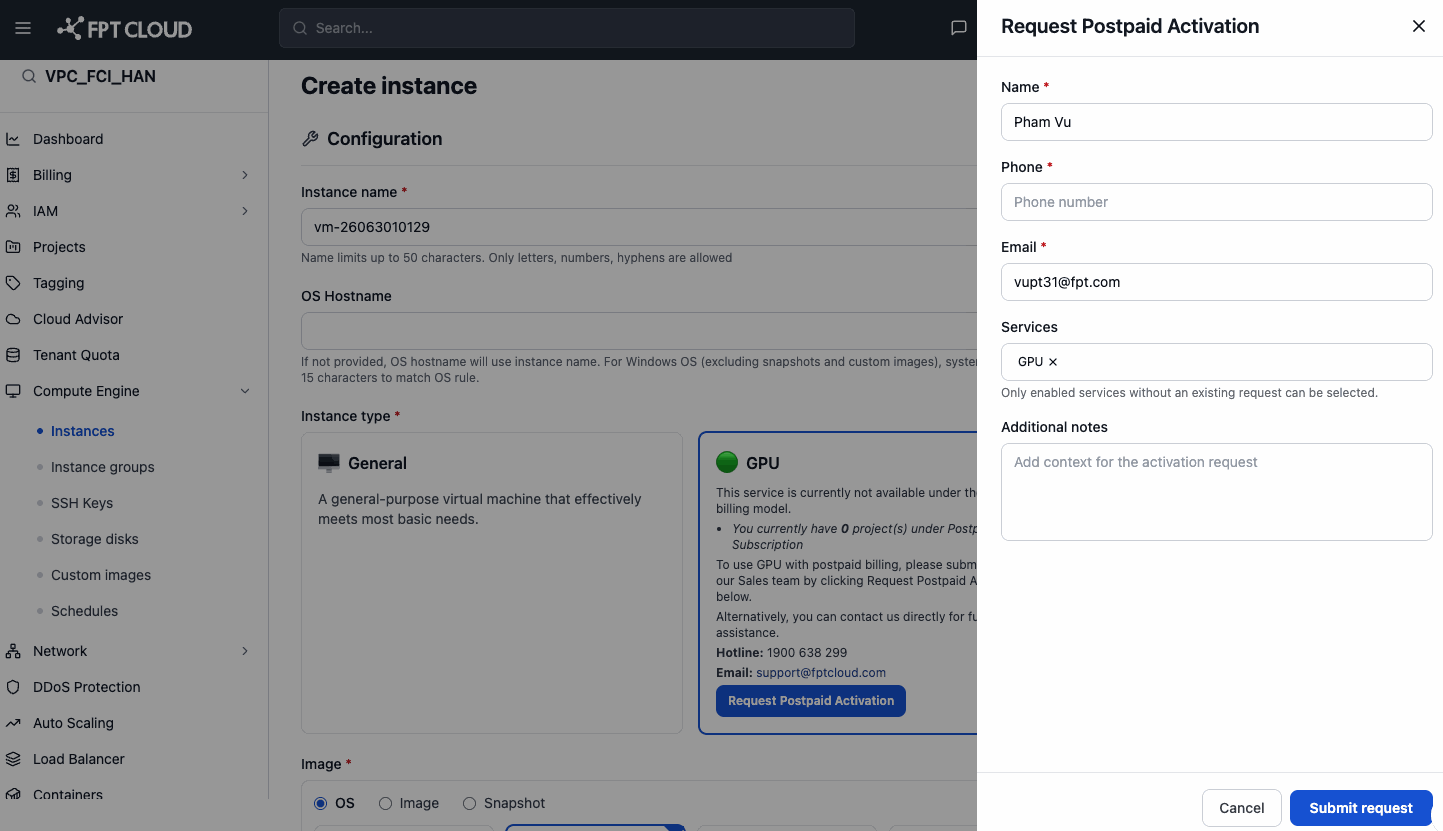 Panel Request Postpaid Activation — GPU