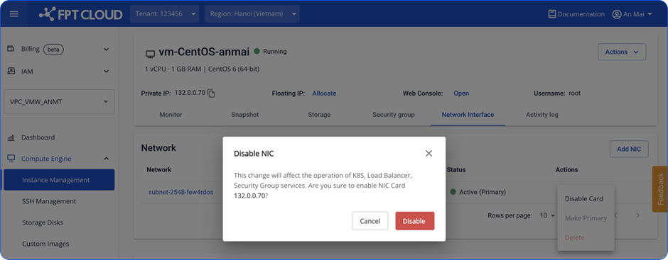 Xác nhận Disable Card