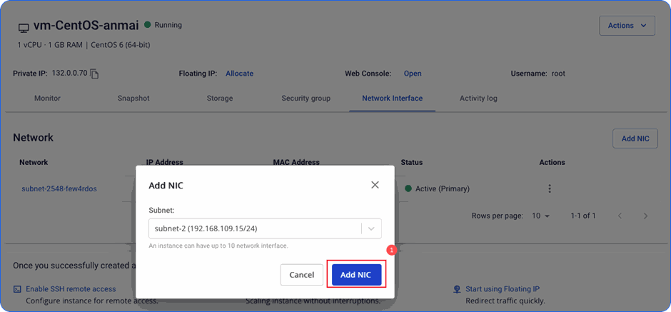 Subnet đã chọn