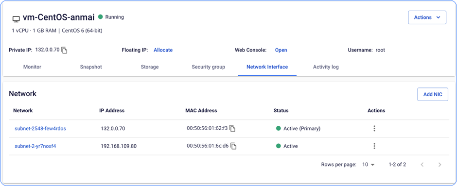 Card NIC ở trạng thái Active