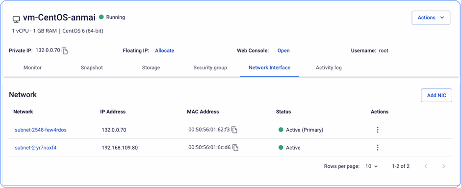 Card NIC ở trạng thái Active