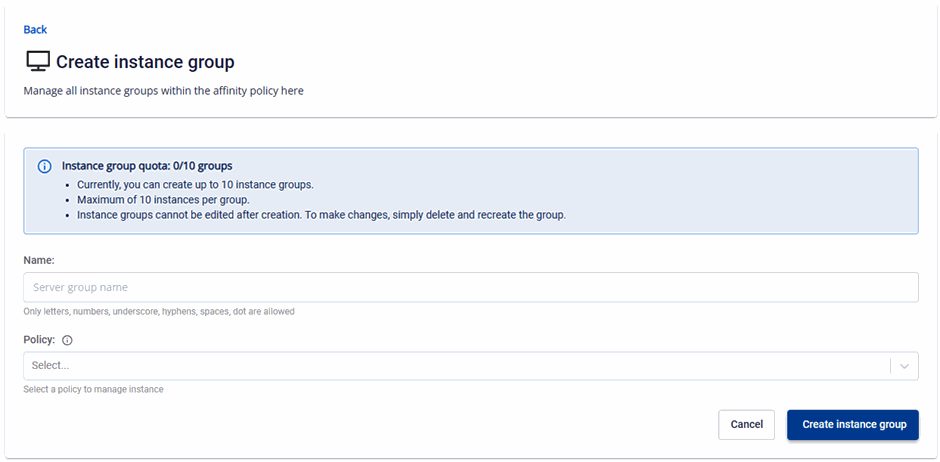 Form tạo Instance Group