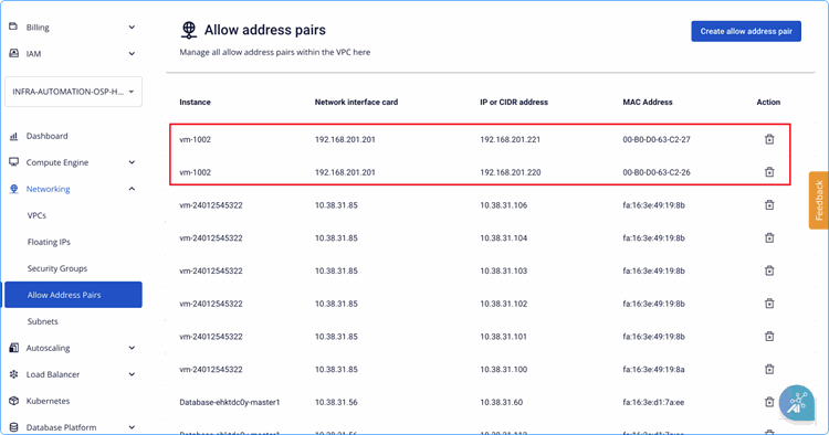 Network interface của instance sau khi tạo