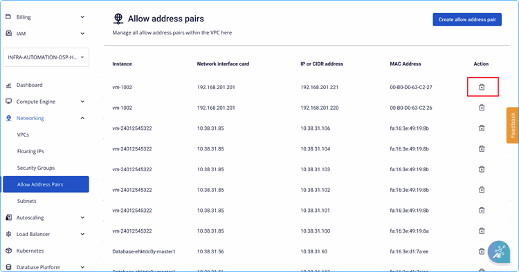 Biểu tượng xóa address pair
