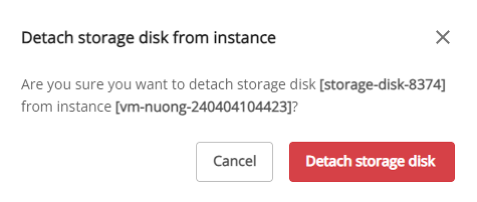 Hộp thoại xác nhận Detach