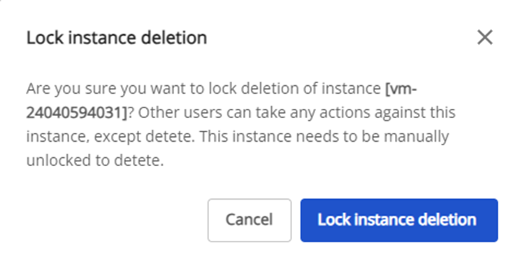 Hộp thoại xác nhận Lock Instance Deletion