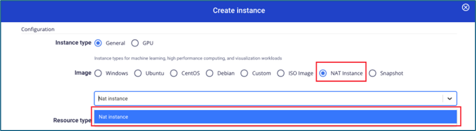 Màn hình tạo NAT Instance