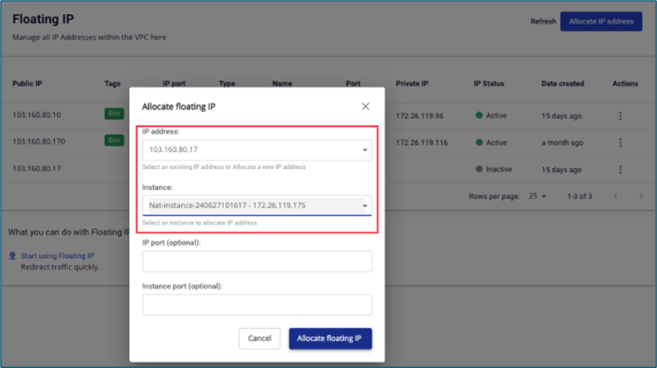 Gắn Floating IP