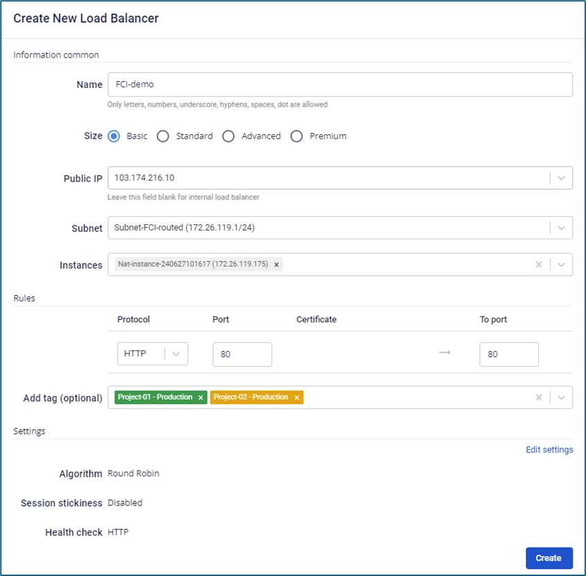 Hộp thoại Create load balancer với trường Add tag