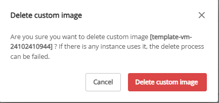 Hộp thoại xác nhận xóa Custom Image
