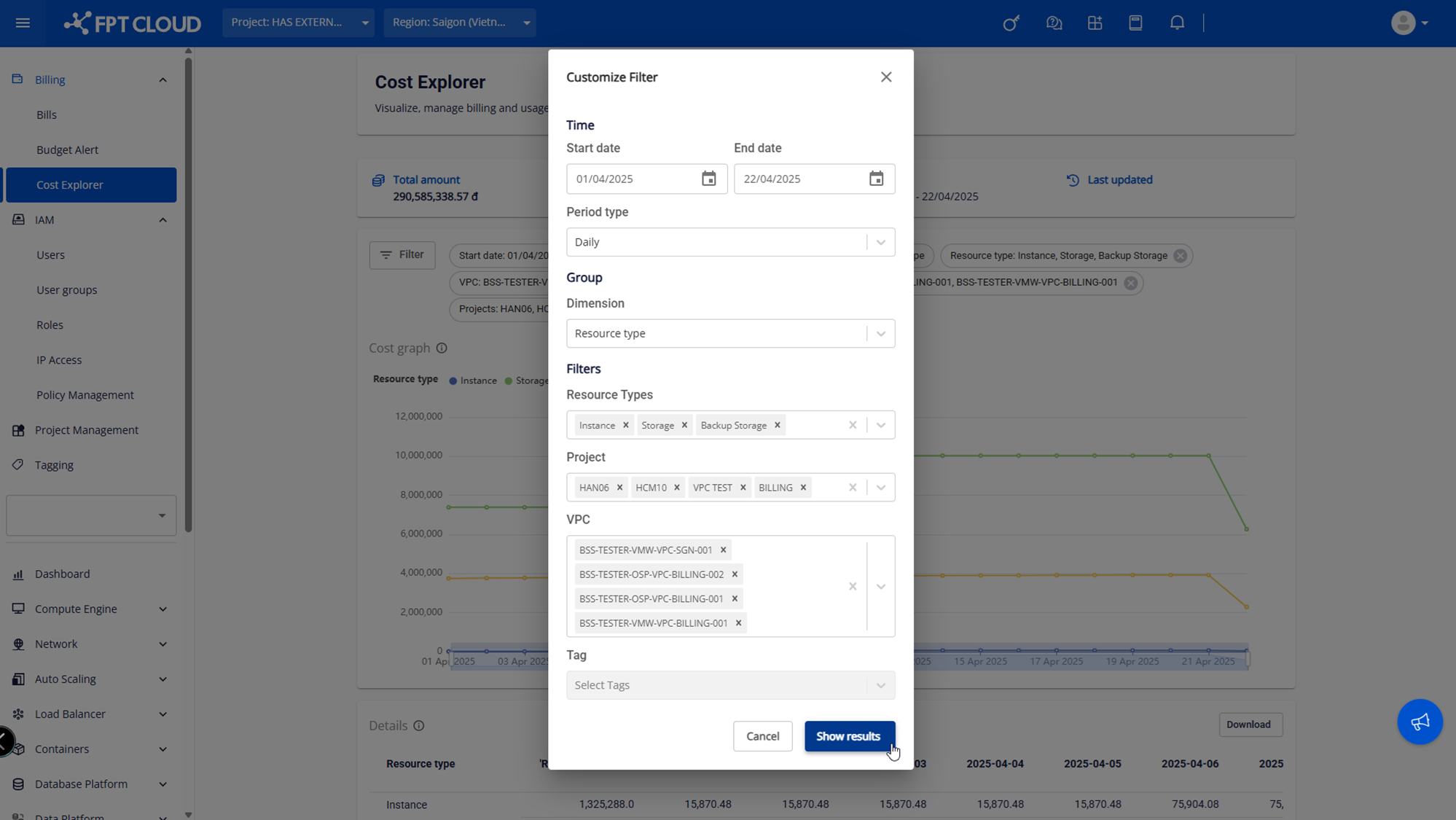 Customize Filter cho Resource Type