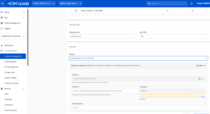 Tạo Instance với Gateway Custom