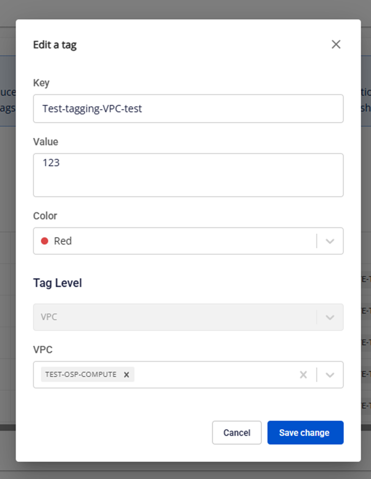 Hộp thoại Edit tag với các trường Key, Value và Color