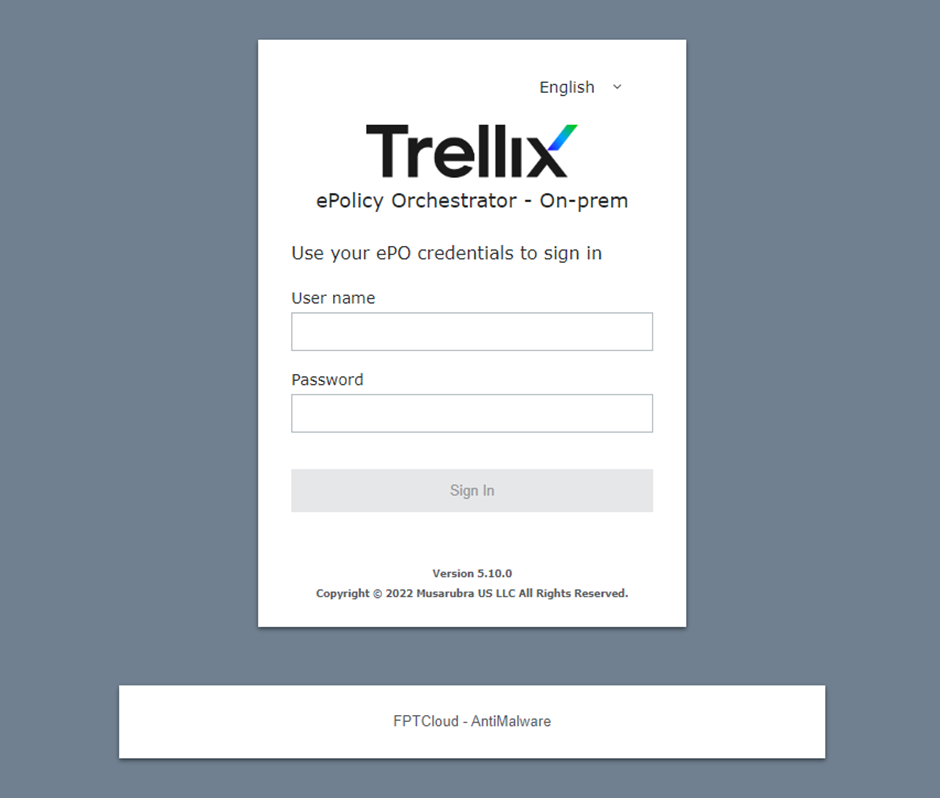 Màn hình đăng nhập Trellix