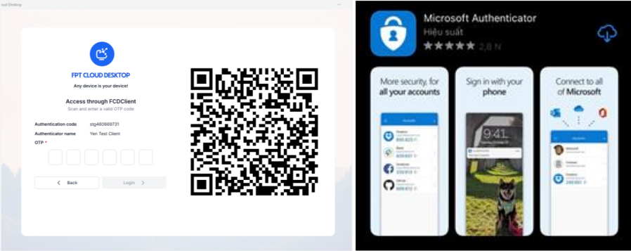 Màn hình hiển thị mã QR xác thực