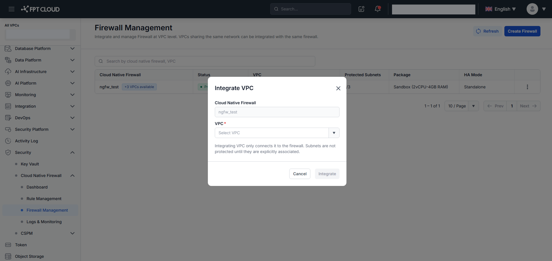 Integrate VPC modal
