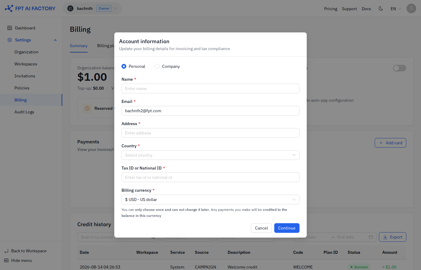 Top up payment flow
