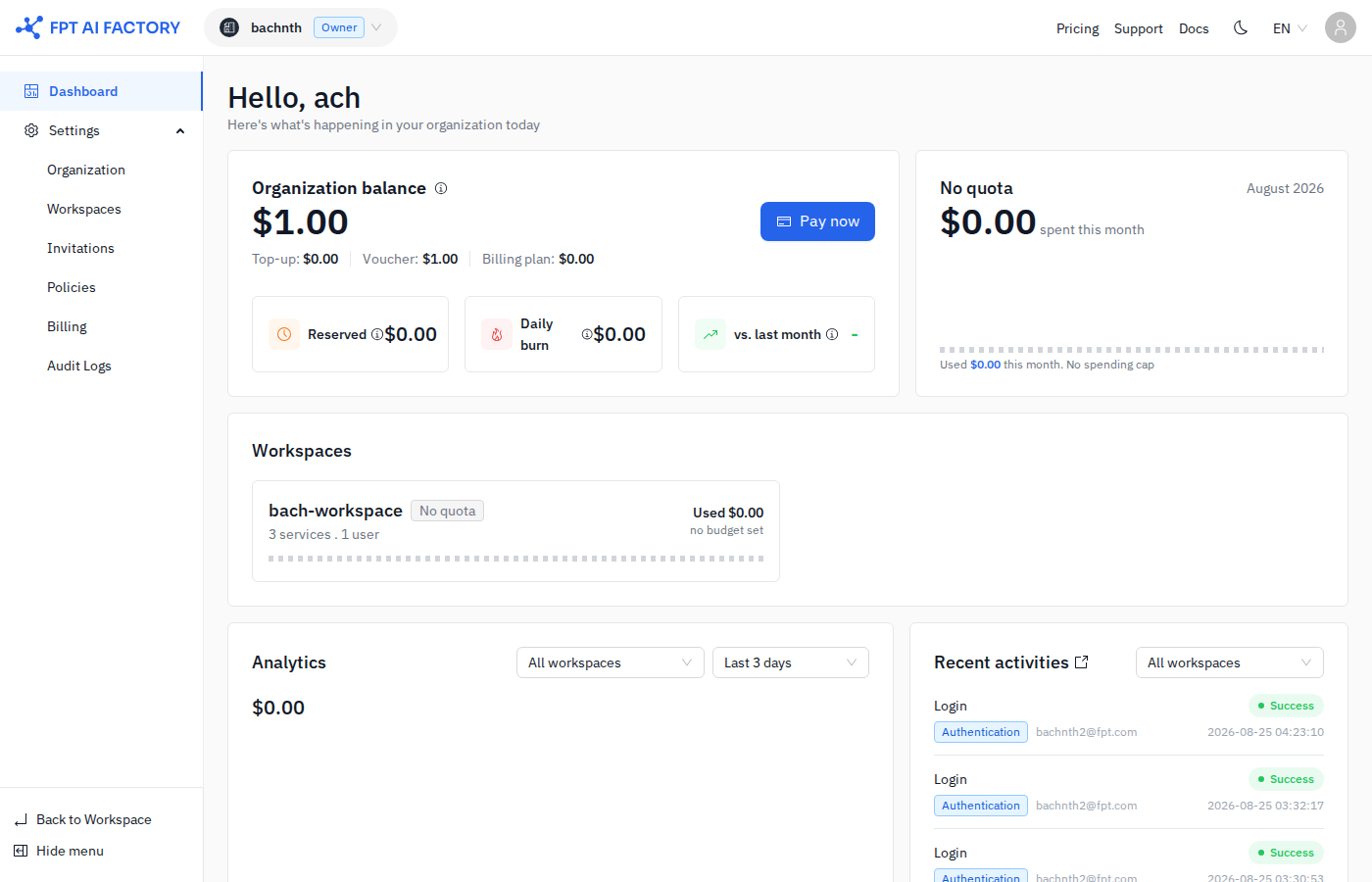 Organization Dashboard