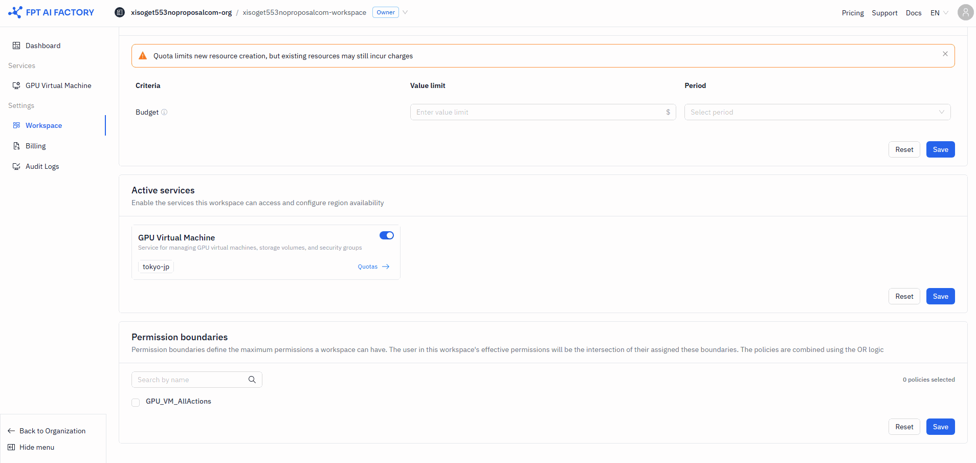 Workspace settings