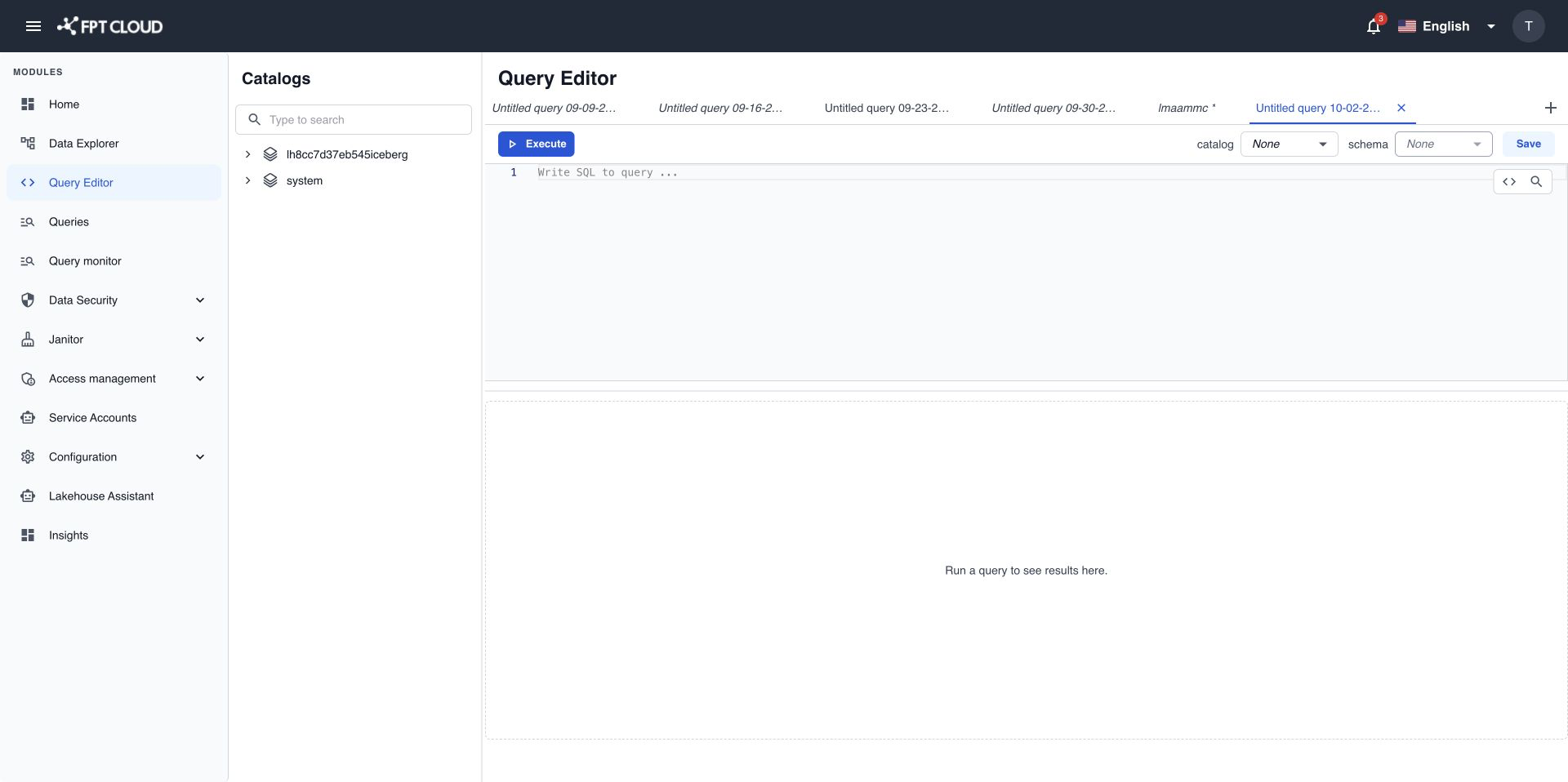 Query Editor với một tab mới còn trống