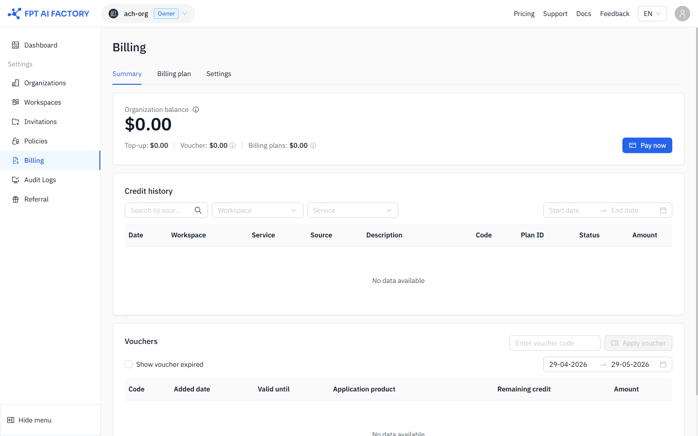Vouchers page